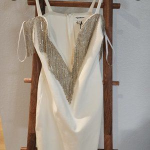White with rhinestone fringe dress